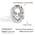 Macro detail of geometric silver chain ring showing size measurements and steel texture - Silver (YYR025292-P)