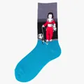 Chaussettes artistiques style peinture à l'huile avec motif jacquard de garçon coloré - Taille unique / Motif 18/Personnage en rouge avec chien