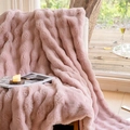 Plush pink faux rabbit fur throw blanket draped on a chair in a cozy room - Pink / Pillow Insert