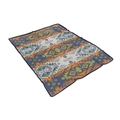 Detailed top-down view of Aztec geometric flannel blanket with vibrant tribal patterns - Blue Orange Tribal Totem
