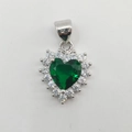 Silver heart pendant necklace with central green zircon and white crystal border - Heart Rhinestone Emerald DL0078 Silver Pendant