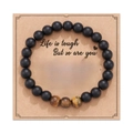 Detail of 8mm matte black beads and tiger eye stones on kraft card packaging - Matte Tiger Eye With Card