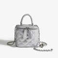 Quilted silver crossbody box bag with metallic finish and gold ball chain strap - Small / Silver