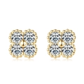 Golden clover stud earrings with sparkling moissanite stones and center bead - Luxury Four-Leaf Clover Style / 925 Silver / K-Yellow Gold