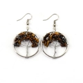 Close-up of handmade tree of life earrings with silver wire and brown tiger eye stones - 3cm / Silver + Tiger's Eye