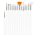 15-piece nail art brush set with white handles for liner, carving, and fan painting - White Handle Drawing Style