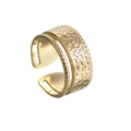 Detailed view of adjustable golden titanium steel ring with dual-layer hammered texture - Adjustable Open / Gold