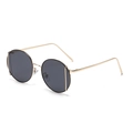 Retro round metal sunglasses with gold frame and dark grey lenses for a chic look - C01 Black