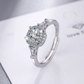 Elegant 925 sterling silver ring featuring a large square zircon diamond with pavé setting - Adjustable Open / White Gold Plated Copper