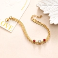 Double-layer gold chain bracelet featuring red and white zircon heart accents - Gold