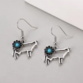 Détail de boucles d'oreilles vintage en forme de taureau avec fleur turquoise et argent - Antique Argent Forme de Vache Ajourée Turquoise Boucles d'Oreilles (X515)