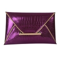 Fashionable dark purple crocodile pattern envelope clutch bag with gold metal trim - Purple