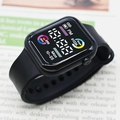Black square sports digital watch with silicone strap showing heart rate and step counter - Black