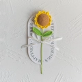 Handmade crochet yellow sunflower with white ribbon on decorative white card - Sunflower