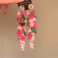 Detail of floral resin earrings with long beaded tassels and sparkling rhinestone studs - 6# 925 Sterling Silver Earring Post - Colorful - Rhinestone Tassel Crystal Bouquet Earrings