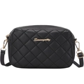 Classic black quilted crossbody bag with gold hardware and adjustable strap on white background - Black