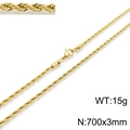 3mm gold rope chain necklace in 700mm length with lobster clasp for men and women - 3mm x 70cm