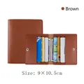 Brown litchi grain PU leather card holder with multi-slot design and silver snap button - 9*10.5cm / Thick Material 8 Slots / Brown