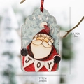 Wooden Santa Claus JOY hanging ornament with red plaid string, 5-inch Christmas decor - Square Santa Painted Wood Tag