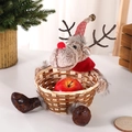 Christmas reindeer woven candy basket with cute plush doll and red scarf decoration - Red Clothes Reindeer Woven Basket / 21*21cm