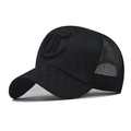 Gorra de béisbol negra de cuadros con letra C bordada y malla trasera transpirable - Ajustable / Negro a Cuadros Letra C