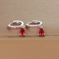 Luxurious S925 silver waterdrop earrings with pink pavé hoops and red pear-cut crystals - Silver Plated Rose Red Zirconia