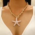 Bohemian oversized starfish pendant necklace with textured gold finish on chunky chain - Gold Starfish Large Pendant Necklace (5159)