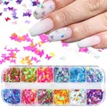 12-grid butterfly nail art glitters set with colorful iridescent sequins for manicure - 12 Grids Butterfly Shape Colorful Sequins (HSD)