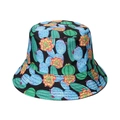 Reversible bucket hat with cactus print on black cotton fabric for sun protection - Cactus Print (J)