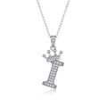 Elegant 925 silver necklace featuring a crown-topped letter I pendant with sparkling moissanite - Letter I