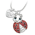 Silver ladybug necklace with red crystals and heart pendant engraved with Love Bug - Ladybug