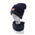 Ensemble bonnet en tricot et tour de cou bleu marine avec doublure polaire pour l'hiver - Ensemble de 2 pièces / Bleu marine