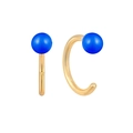 Detailed view of S925 silver C-shaped gold hooks with bright blue enamel ball charms - Dark Blue