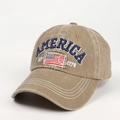 Casquette de baseball en jean délavé kaki avec broderie drapeau américain et lettres - Réglable / Khaki