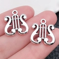 Antique silver lyre harp charms for DIY jewelry making necklaces and bracelets - Lyre (16x18mm-1.9g)