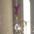 Hummingbird crystal suncatcher with iridescent metal plating and faceted crystal ball - Colorful Gold Hummingbird