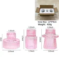Set of 3 pink ribbed glass candle holders in different elegant heights for home decor - Tools Set Combo / Pink