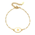 Detail view of gold stainless steel bracelet with white beads and star enamel charm - White (XN138-white)