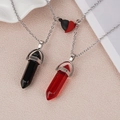 Magnetic hexagonal crystal necklace set for couples with black and red stone pendants - Black + Red