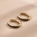 U-shaped gold titanium earrings with elegant black crystals in a minimalist style - ER-124 Gold Oval Black Zirconia
