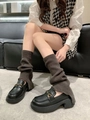 Subculture Y2K dark brown knitted leg warmers styled with black loafers for women - One Size 40cm / Dark Gray