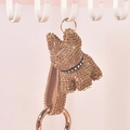 French Bulldog keychain with sparkling gold rhinestones and matching leather strap - Camel