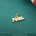 Christmas NOEL pendant in gold finish with white enamel and green holly leaves decoration - NOEL Letter Holly Berry Style (KLJ10412-ZLA)