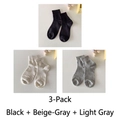 3-pack of ribbed vertical stripe cotton socks in black, beige, and light grey colors - Black+Beige Gray+Light Gray