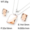 Amber square stone necklace and earrings set in silver finish with snake chain - Steel Amber (KS225758-GC)