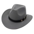 Detail of grey wool felt cowboy hat featuring a black leather belt with gold metal buckles - One Size (57cm) / Gray