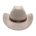 Classic light grey western cowboy hat with studded leather band and round metal emblem - One Size / Gray