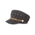 Gorra marinera de tweed en negro y dorado con una cadena metálica decorativa gruesa - Ajustable / Negro