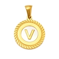 Golden round pendant with a white circular base featuring an engraved letter V design - Letter V(S-P005-V)