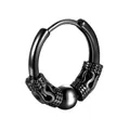 Men's vintage black stainless steel hoop earring with dragon scale texture - Dragon Pattern with Ball / Earring (Pierced) / Black